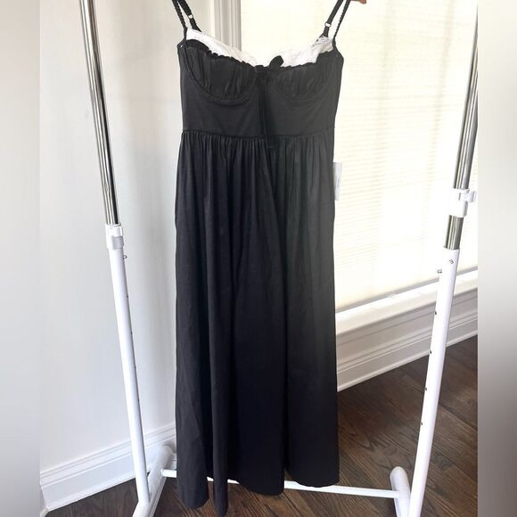 For Love And Lemons Doris Taffeta Midi Corset Dress Black White Lace Medium NWT - Picture 7 of 16